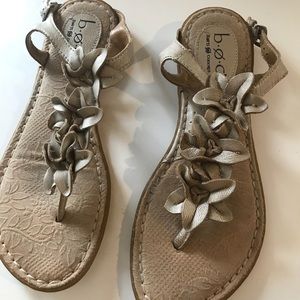 BOC Gold Thong Sandal w/ Leather Flowers details